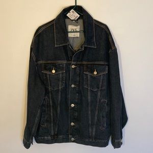 Zara Long Blue Denim Jean Jacket Large NWT